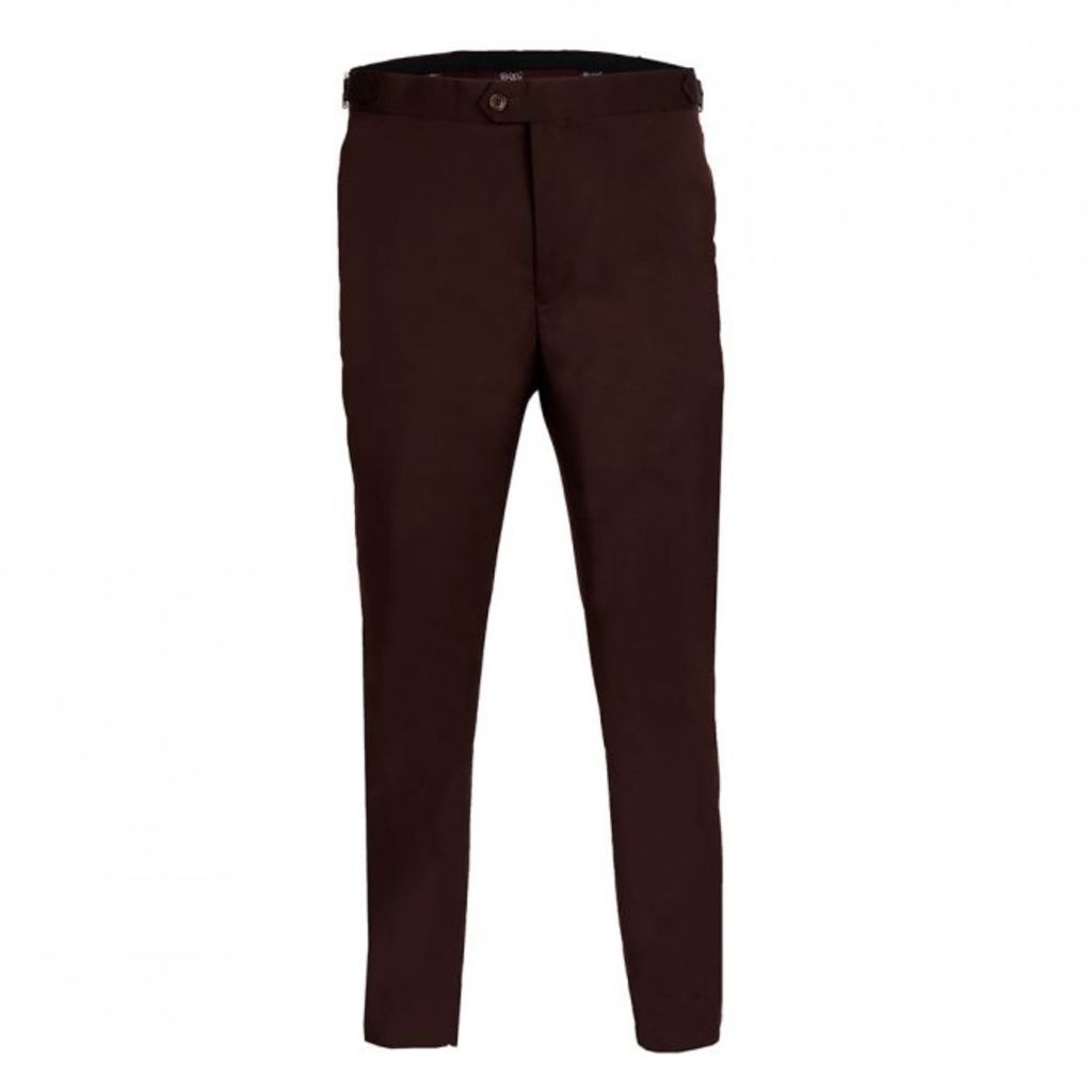 Men's Plain Dress Trousers With Side Adjusters - Brown 30