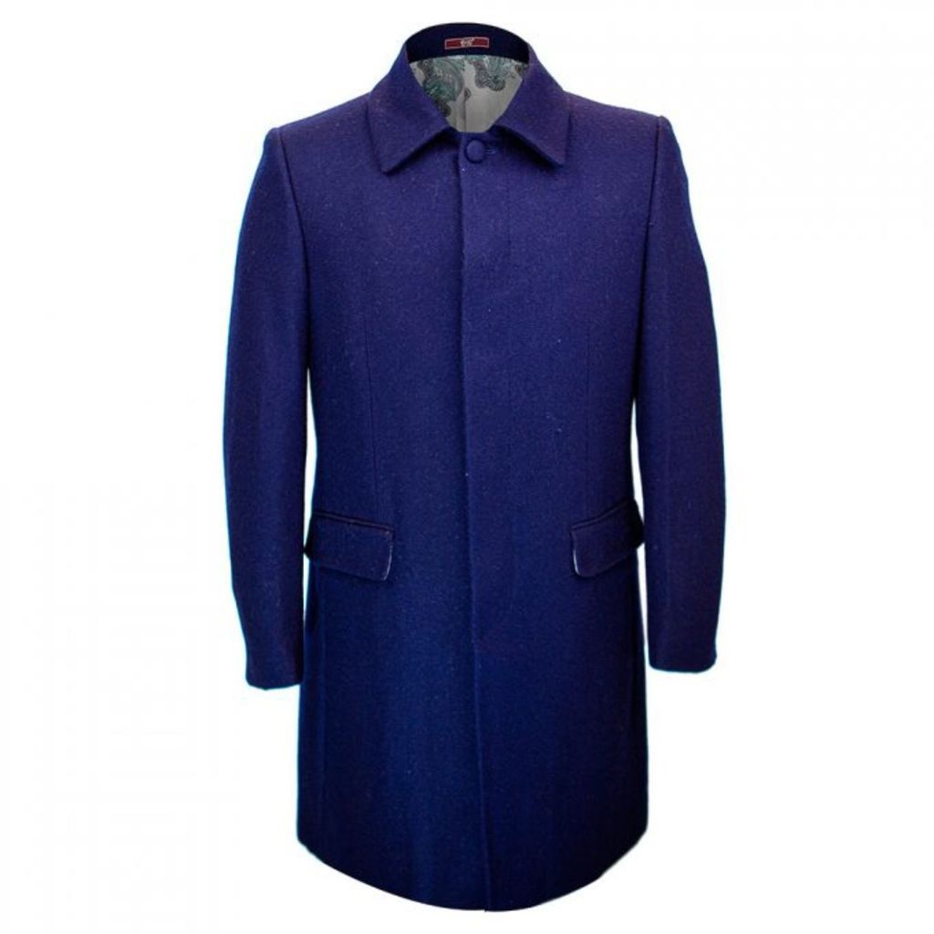 Men's Single Breasted Overcoat - Blue Small DAVID WEJ