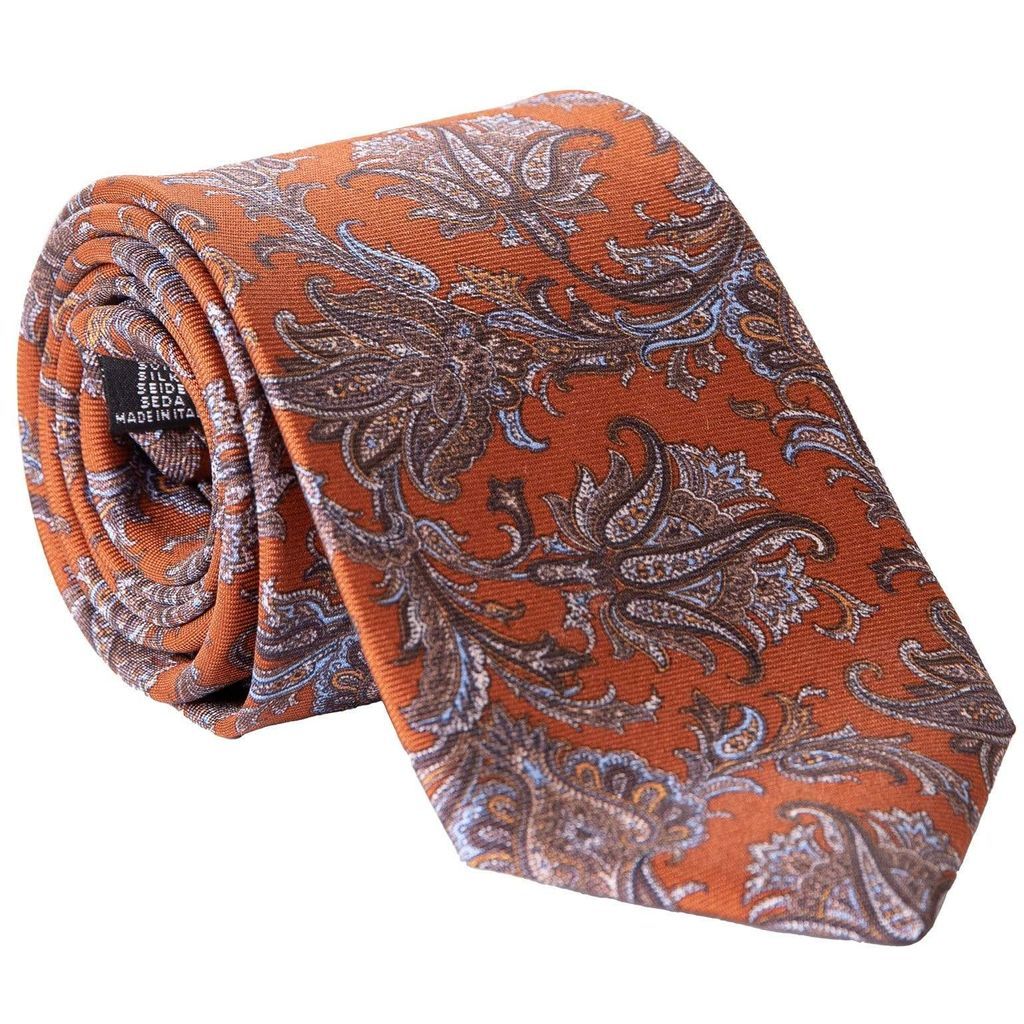 Men's Yellow / Orange Firenze - Printed Silk Tie - Rust Xl One Size Elizabetta