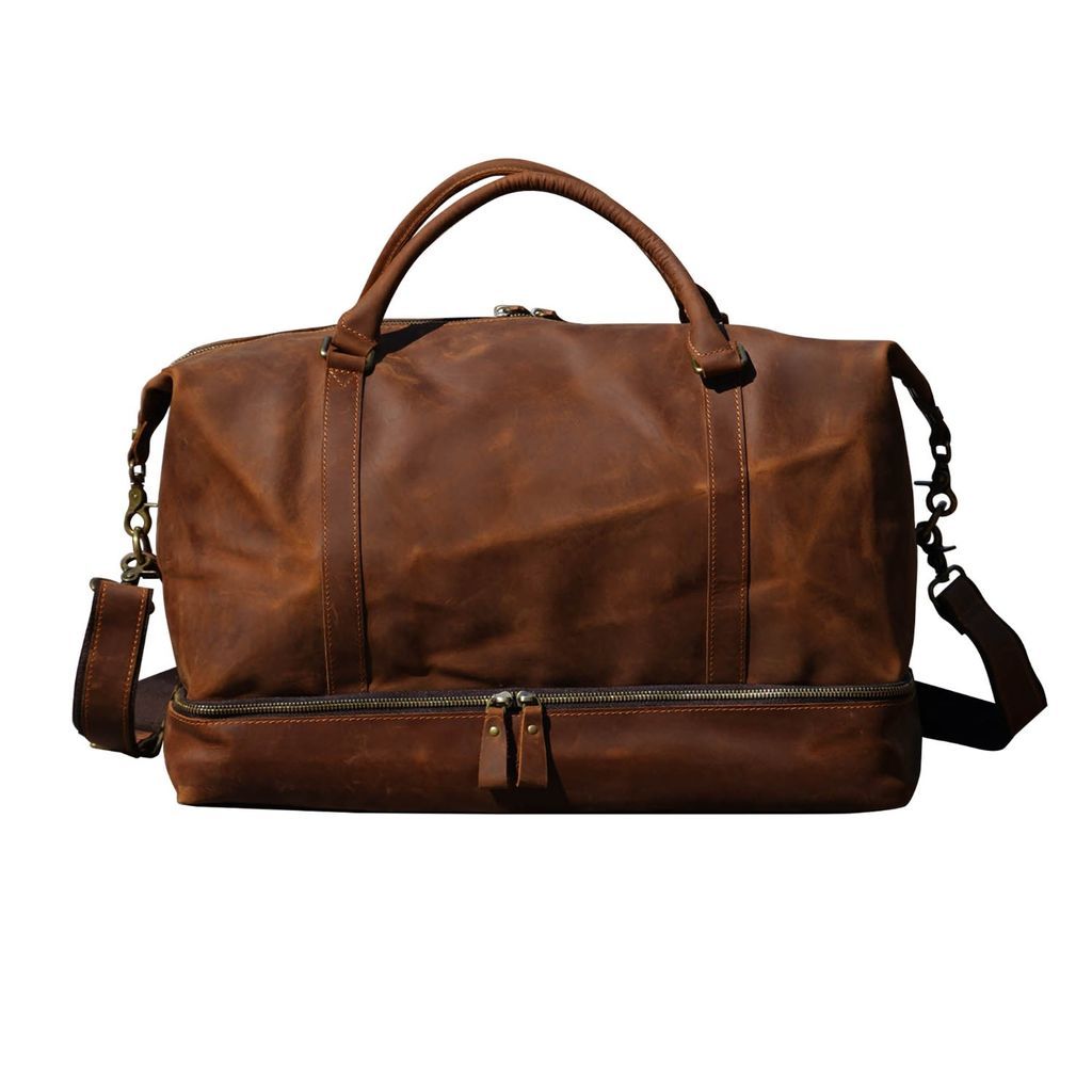 Men's Leather Weekend Bag With Suit Compartment In Brown Touri