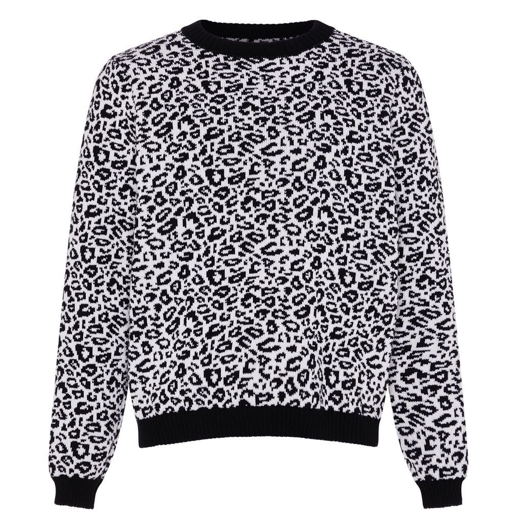 Black / White Leopard Wool & Cashmere Knitted Jumper Men Small INGMARSON