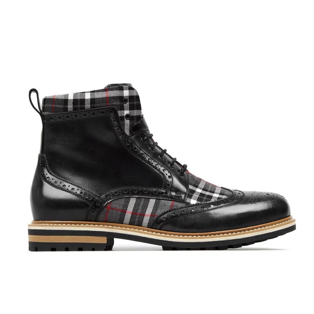 Black / Grey / Red Wanderer - Black & Tartan - Men's Ankle Boots 6 Uk Embassy London USA