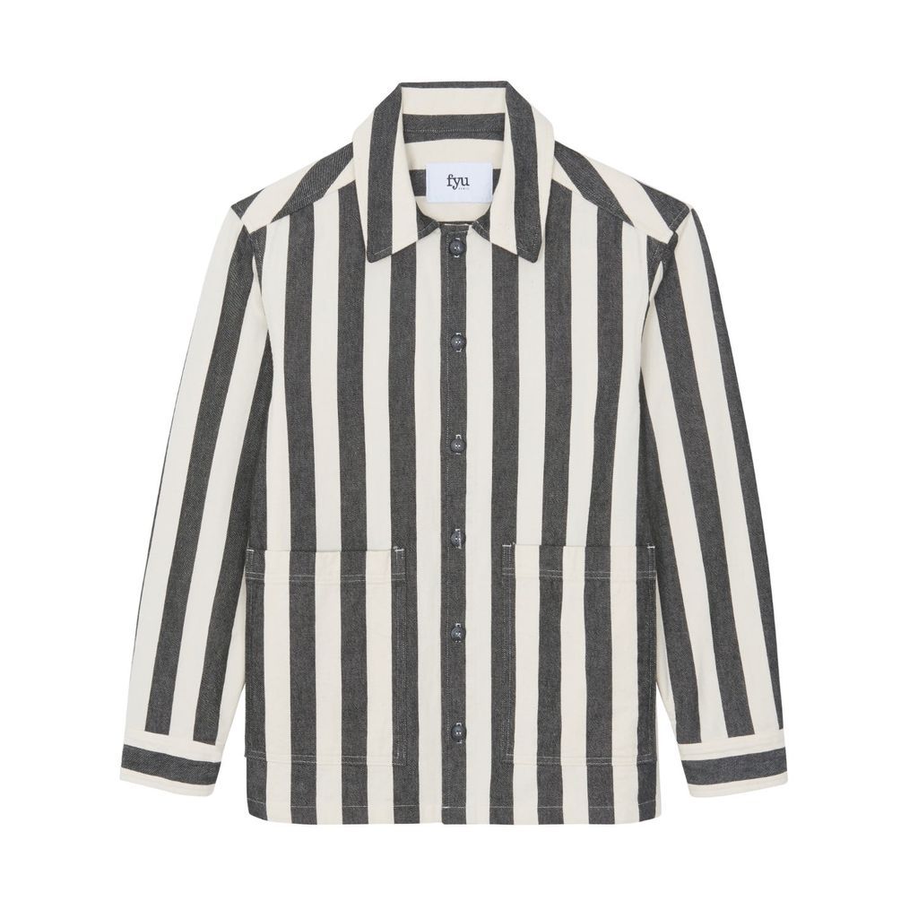 Men's Black Delia Stripe Chore Jacket Small FYU PARIS