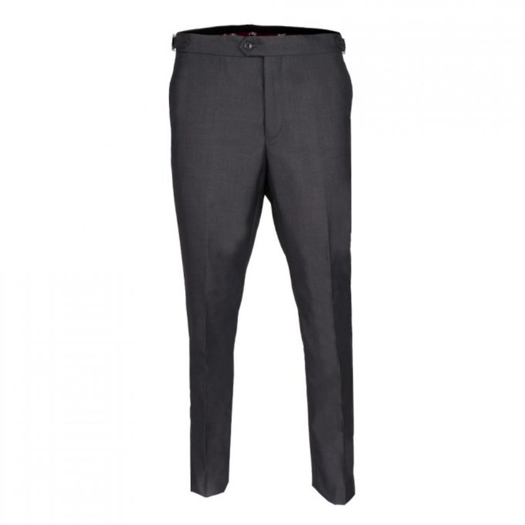 Men's Grey Plain Dress Trousers With Side Adjusters - Charcoal 30