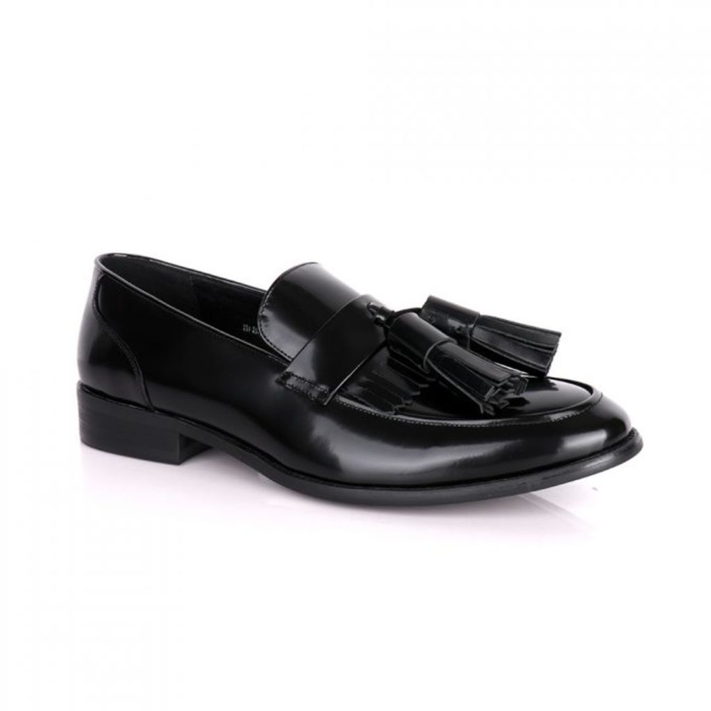 Men's Patent Leather Loafers With Tassels - Black 6 Uk DAVID WEJ