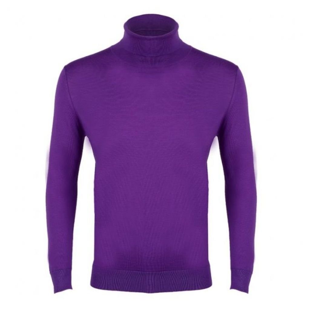 Men's Pink / Purple Dixon Light Wool Roll Neck Jumper - Purple Small DAVID WEJ