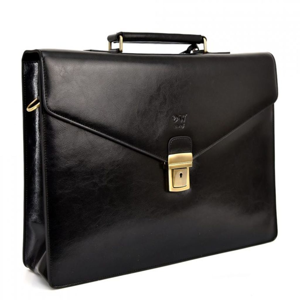 Men's Smooth Leather Briefcase - Black DAVID WEJ