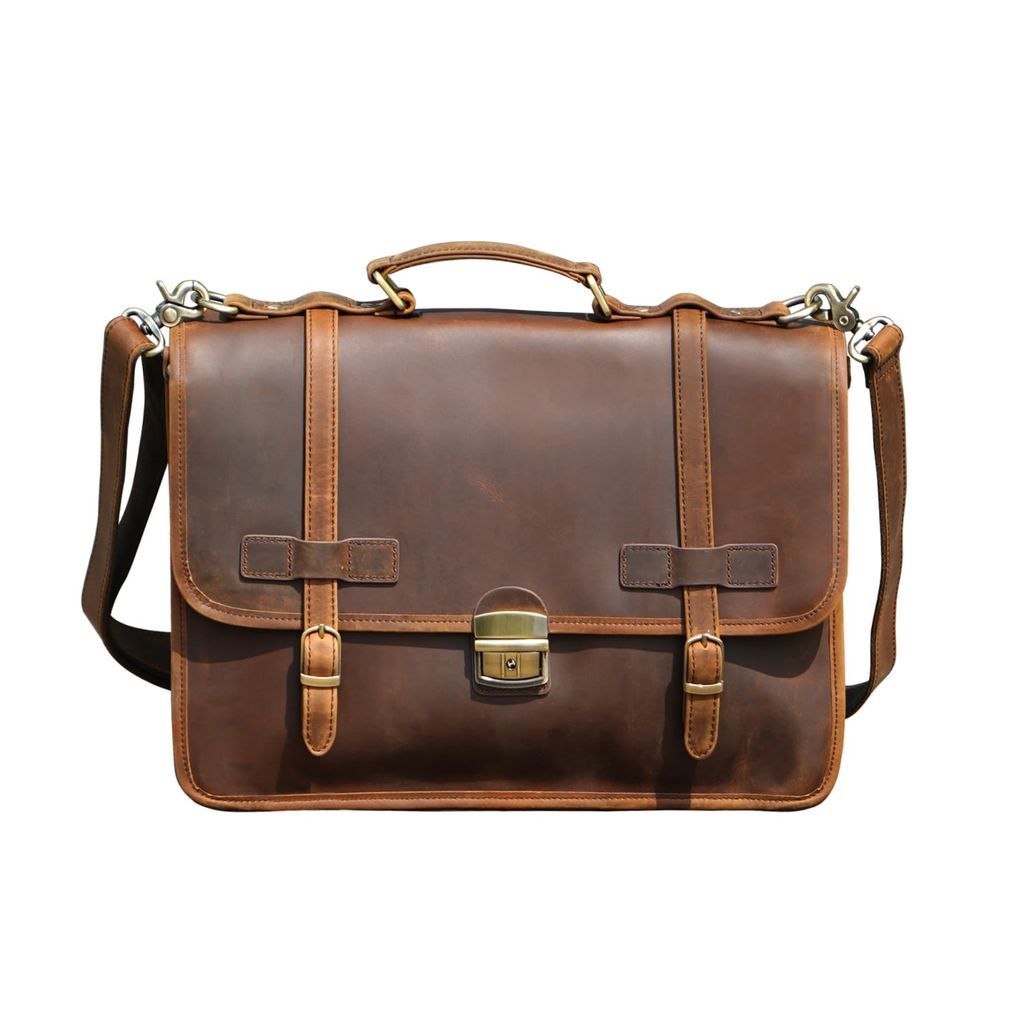 Men's Doctor Style Genuine Leather Briefcase - Brown Touri