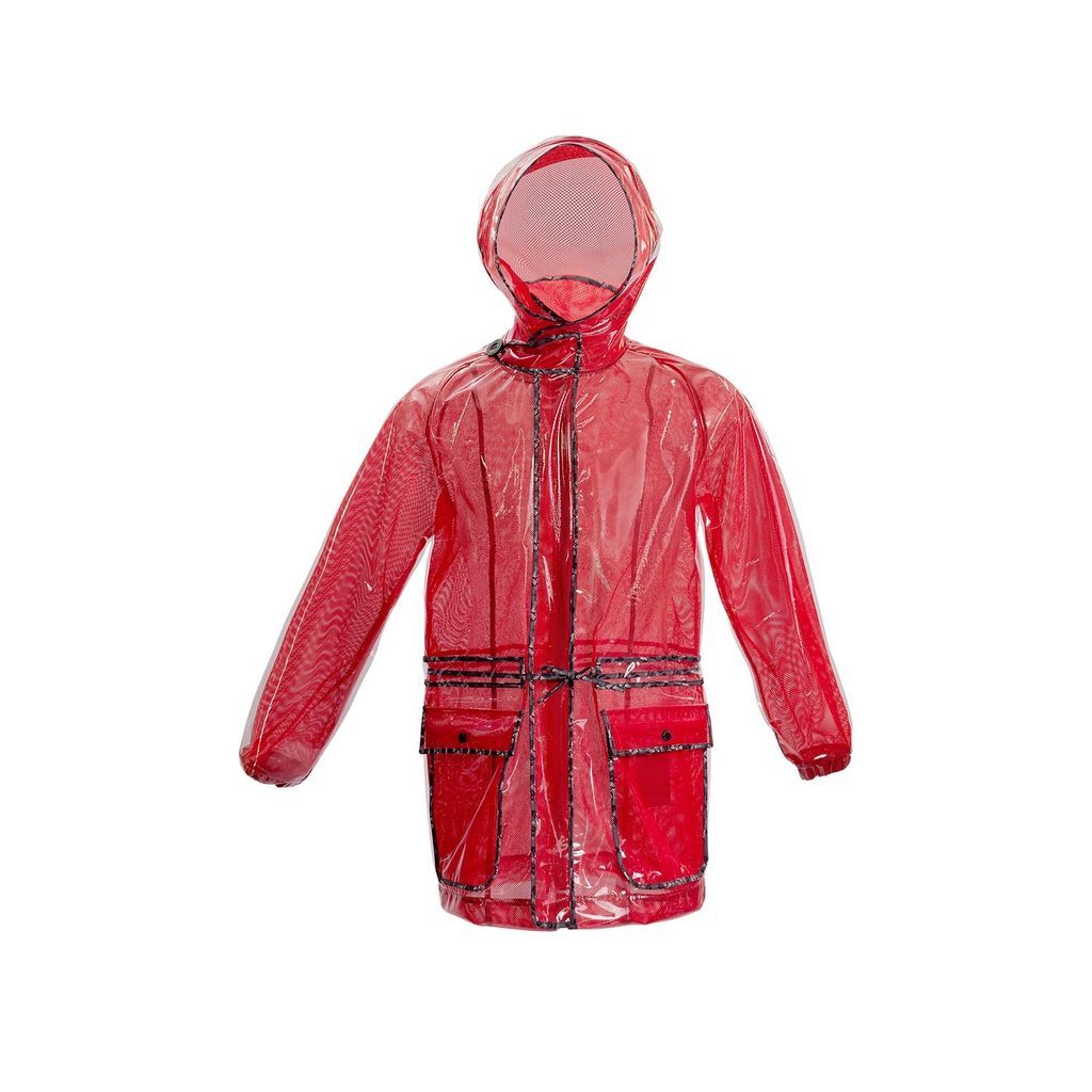 Red Men Designer Transparent Raincoat - East Coast - Rouge Extra Small Yvette LIBBY N'guyen Paris