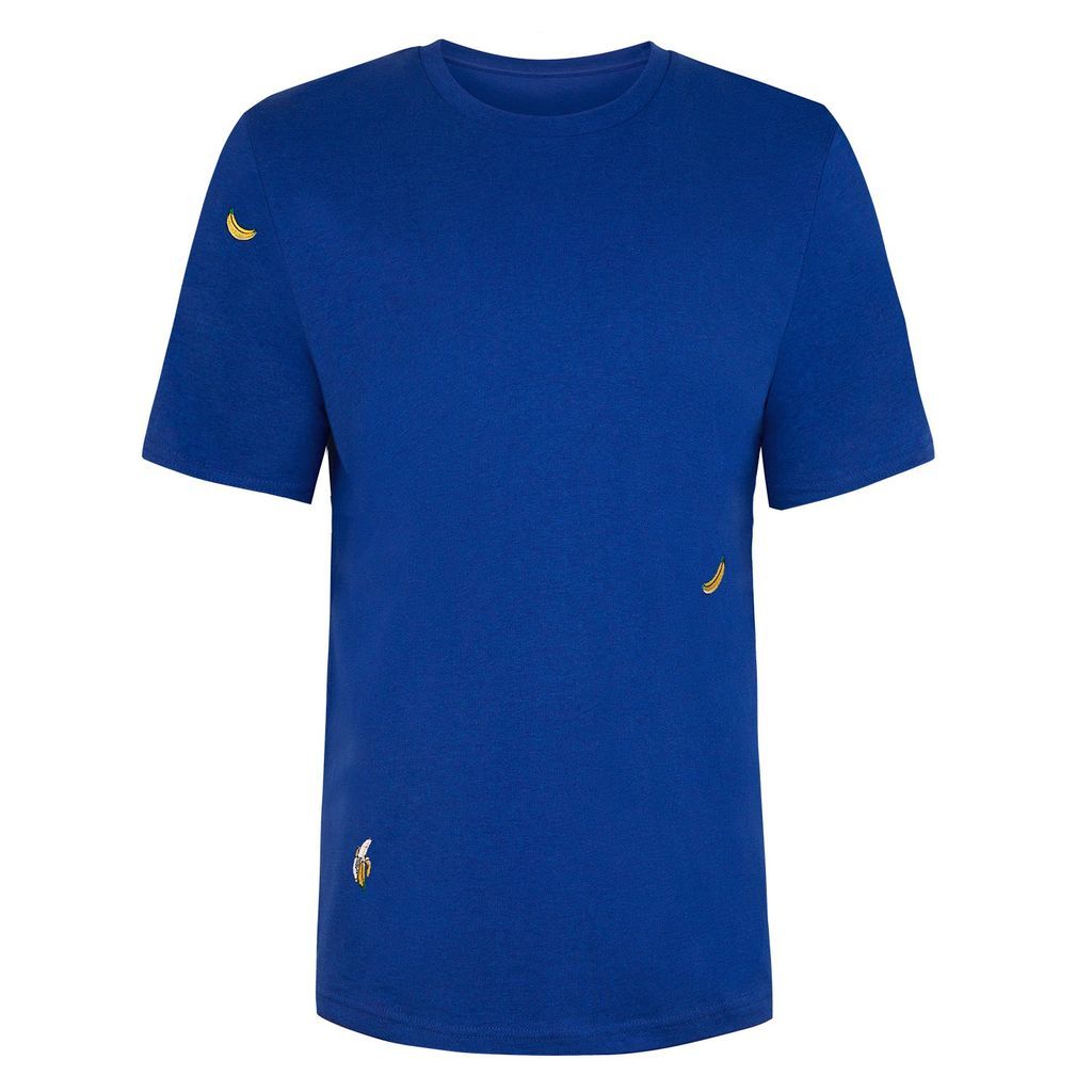 Bananas Embroidered T-Shirt Blue Men Medium INGMARSON