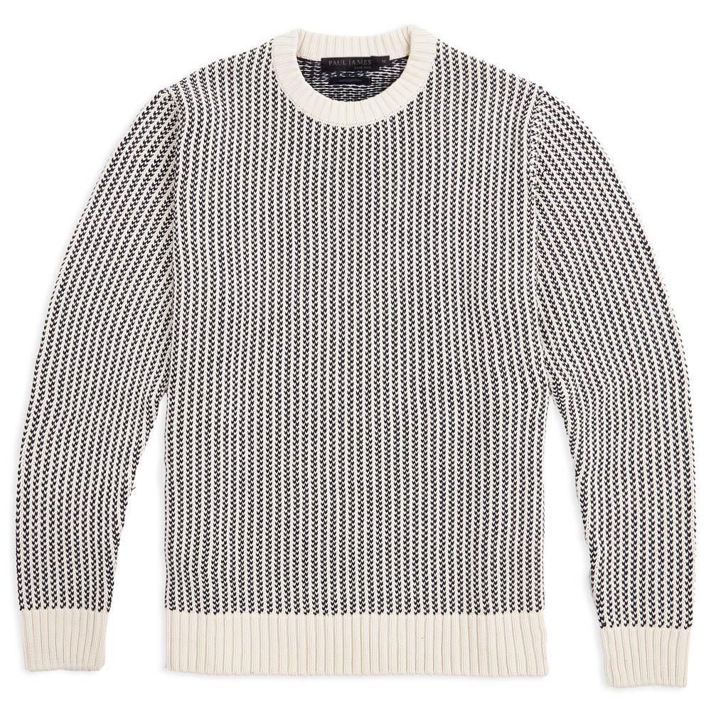 Blue / White Mens 100% Cotton Fisherman Tuck Stitch Jumper - Off White Extra Small Paul James Knitwear