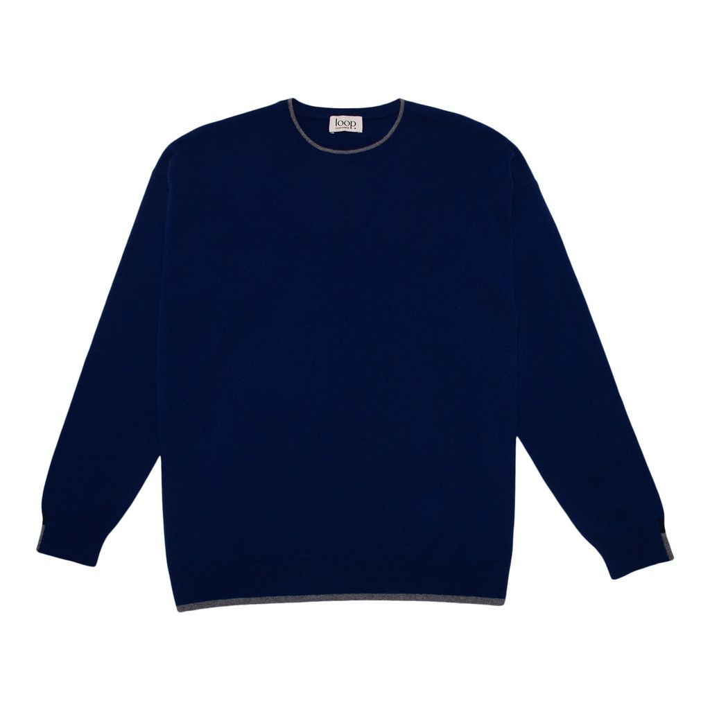 Blue Men's Crew Neck Sweater In Ultramarine Small Loop Cashmere