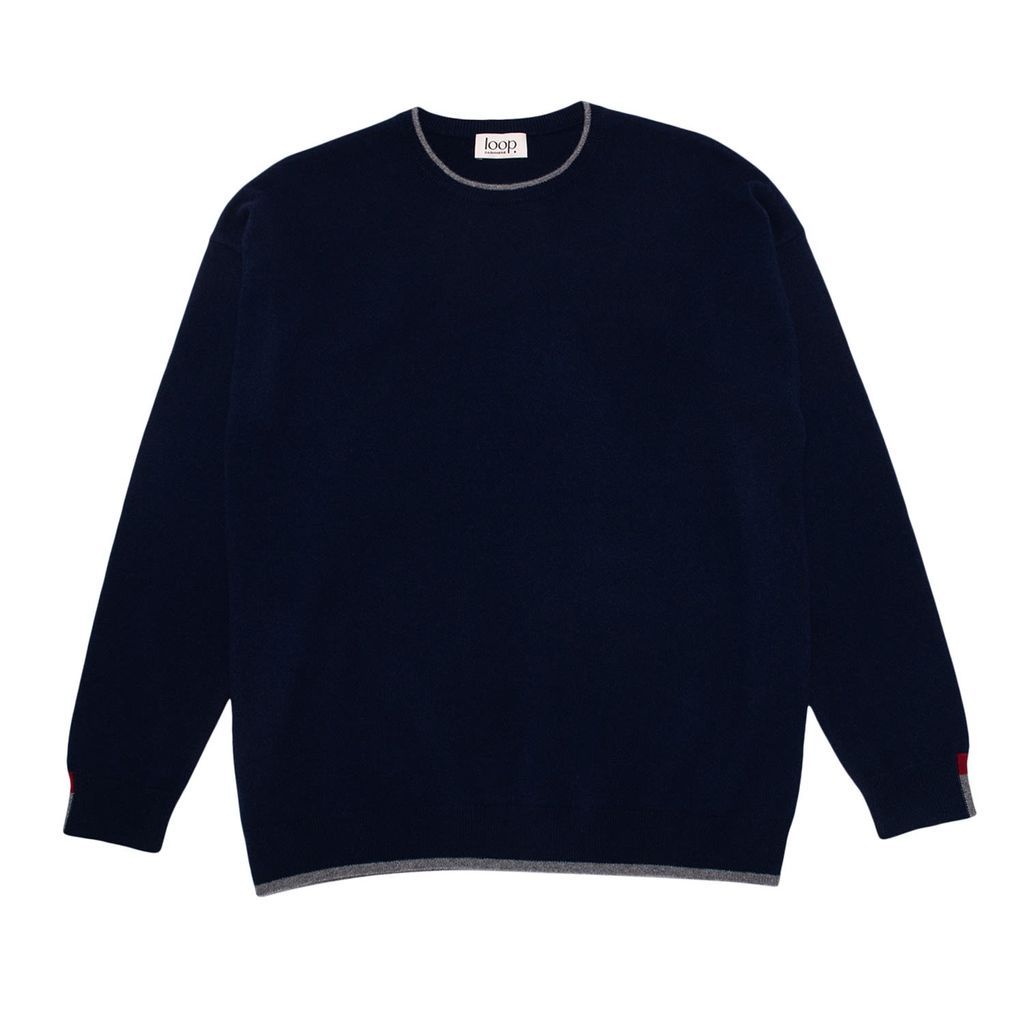 Blue Men's Crew Neck Sweater In Midnight Large Loop Cashmere