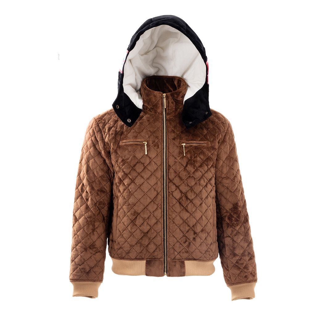 Brown Men - Premium Faux Fur Hooded Jacket - Bitter Chocolate - Poker Rule #41 Extra Small Yvette LIBBY N'guyen Paris