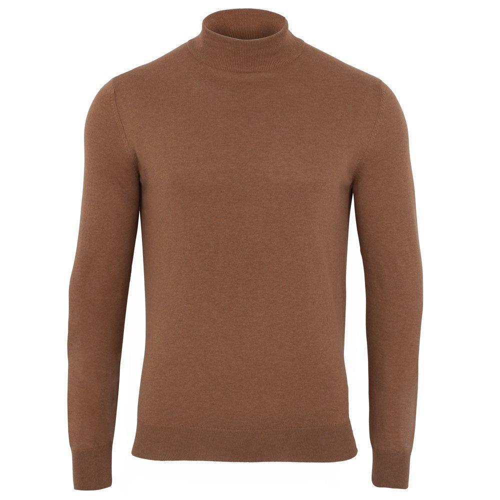 Brown Mens 100% Ultra Fine Cotton Mock Turtle Neck Spencer Jumper - Camel Extra Small Paul James Knitwear