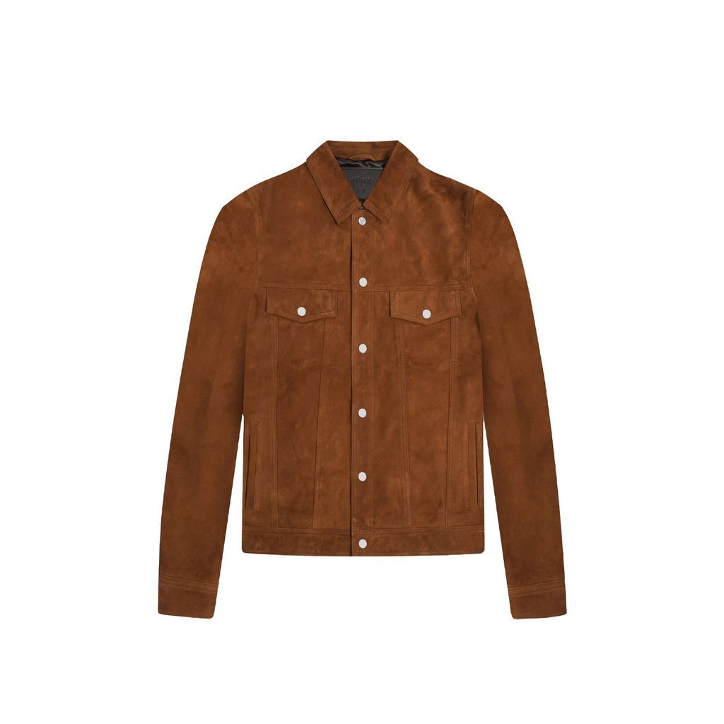Brown Mens Suede Trucker Jacket - Cigar Suede Extra Small Wolf & Badger