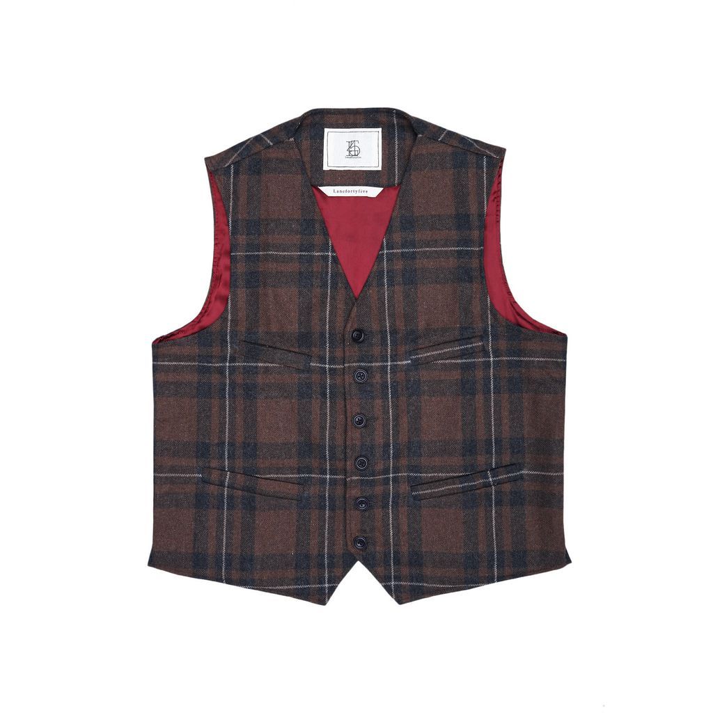 Cobbler Men's Waistcoat - Brown Checked Tweed Small LaneFortyfive