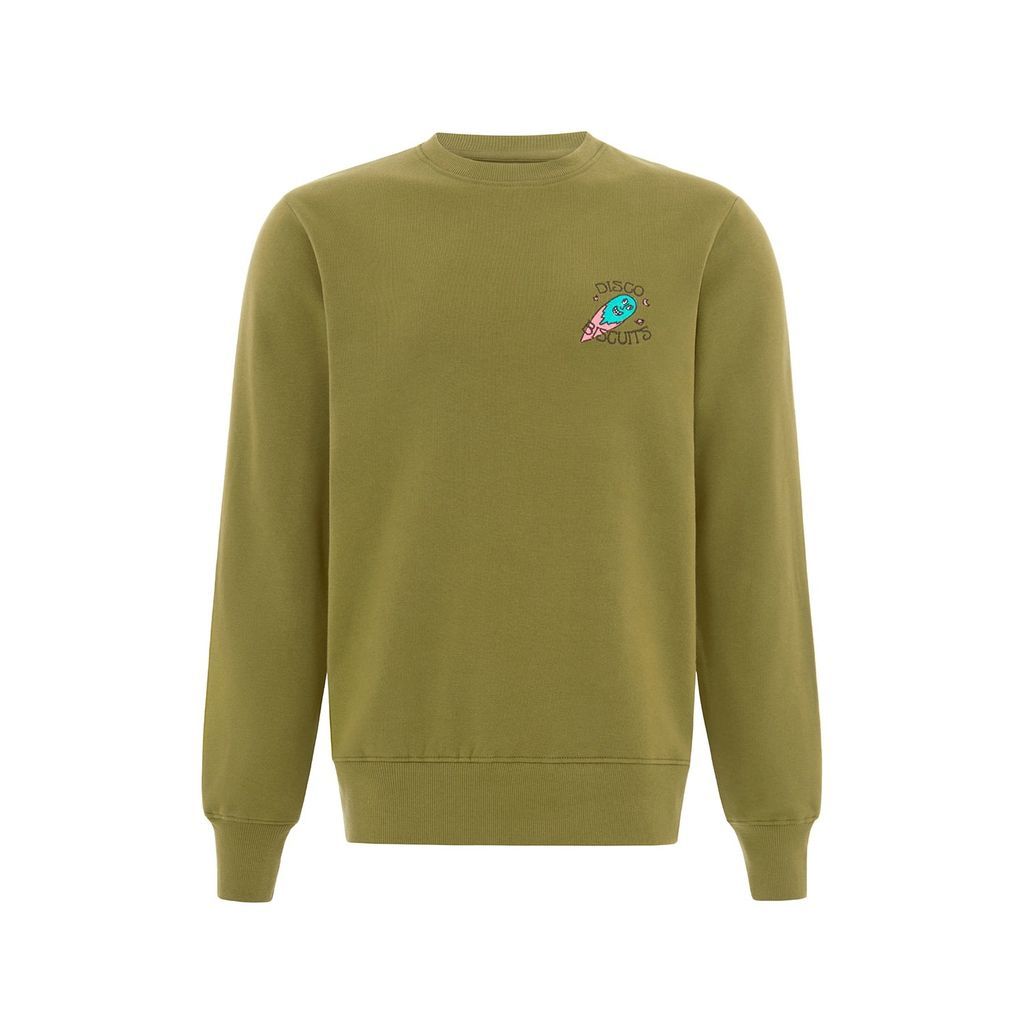 Disco Trip Embroidered Organic Cotton Mens Sweatshirt In Green Small blonde gone rogue
