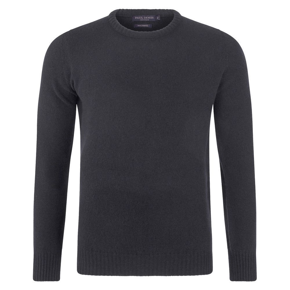 Grey Mens British Lambswool Crew Neck Archer Jumper - Charcoal Small Paul James Knitwear