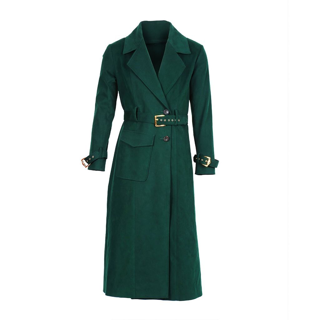 Men - Notch Lapel Belted Velvet Chinos Trench Coat - Shaded Spruce Green - Militant Spruce Extra Small Yvette LIBBY N'guyen Paris