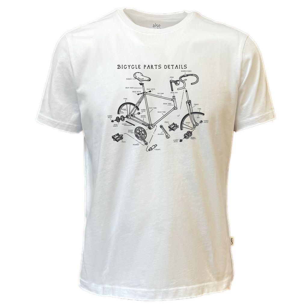 Men Bicycle Printed Unisex T-Shirt White Small Alse Studio