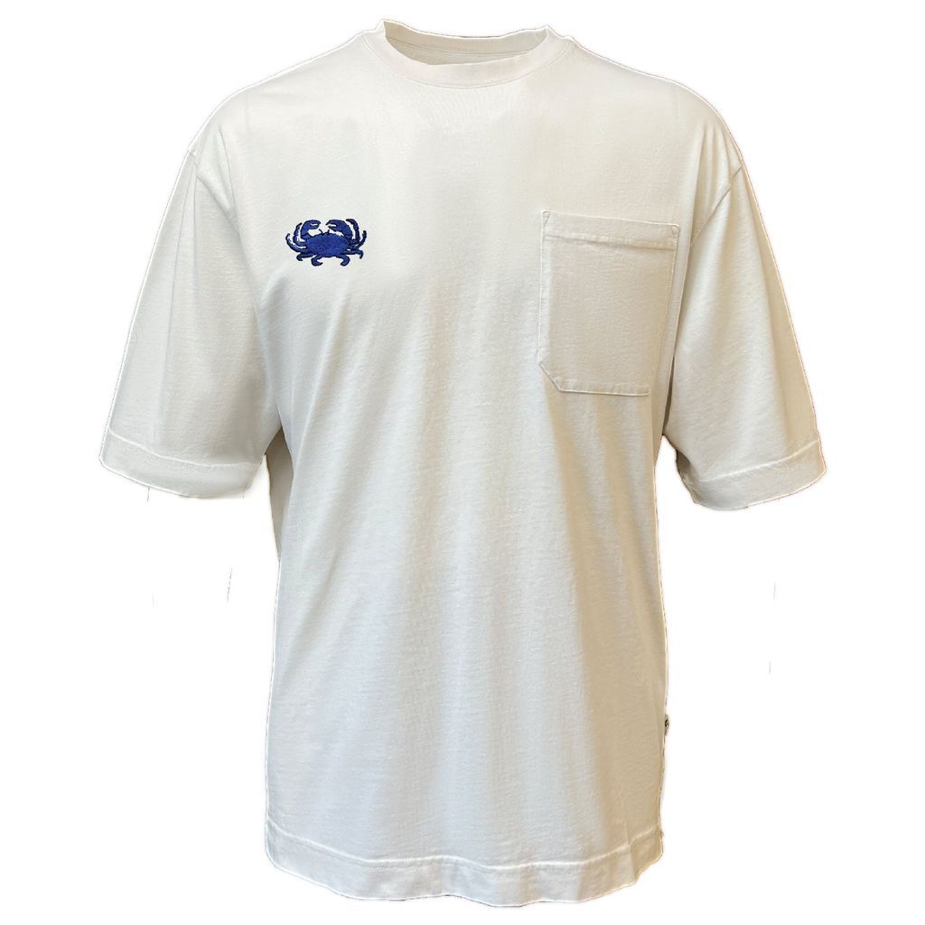 Men Blue Crab Embroidered Oversize T-Shirt Off White Small Alse Studio