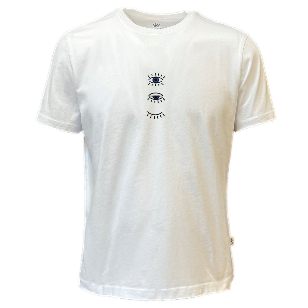 Men Evil Eye Embroidered T-Shirt White Small Alse Studio