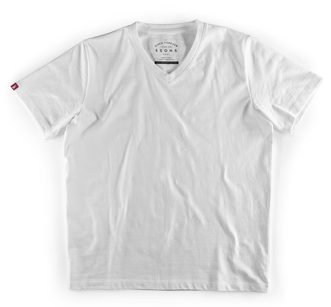 Men's &Sons Classic White V-Neck T-Shirt Small &SONS Trading Co