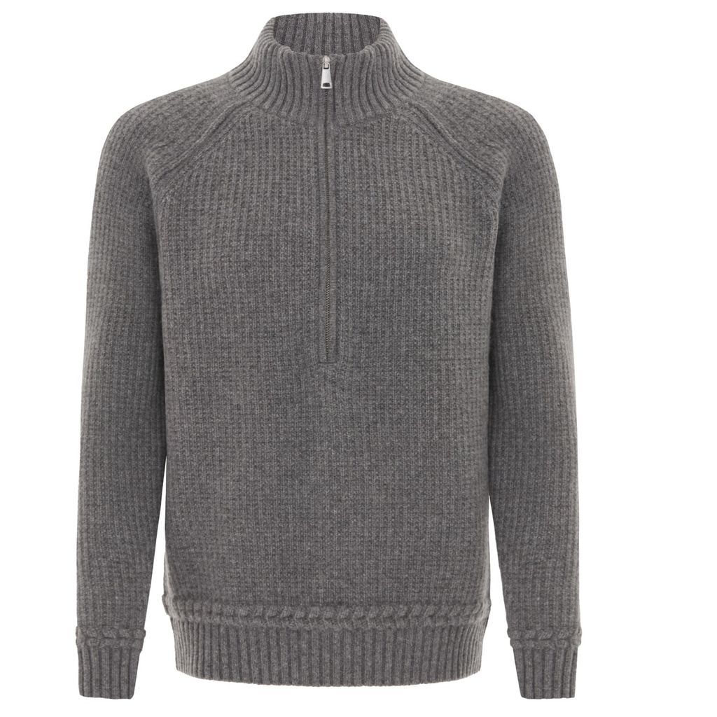 Men's Acamar Zipped Cashmere Jumper In Grey Small Les 100 Ciels