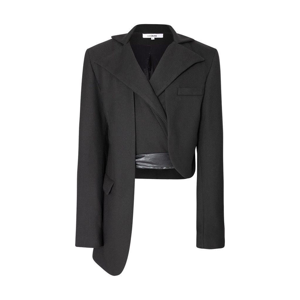Men's Asymmetric Tailored Jacket With Front Wrap Waistcoat In Black Wool 36