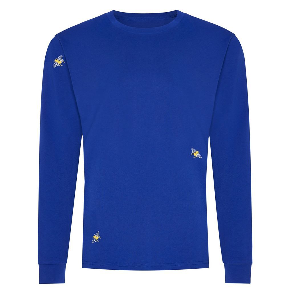 Men's Bee Embroidered Long Sleeved T-Shirt Electric Blue Small INGMARSON