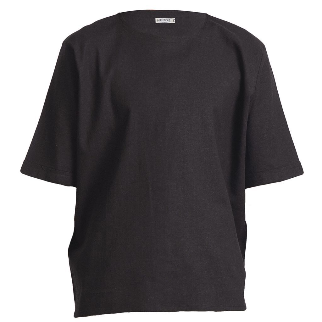 Men's Black Oversized Linen T-Shirt Small MEROË