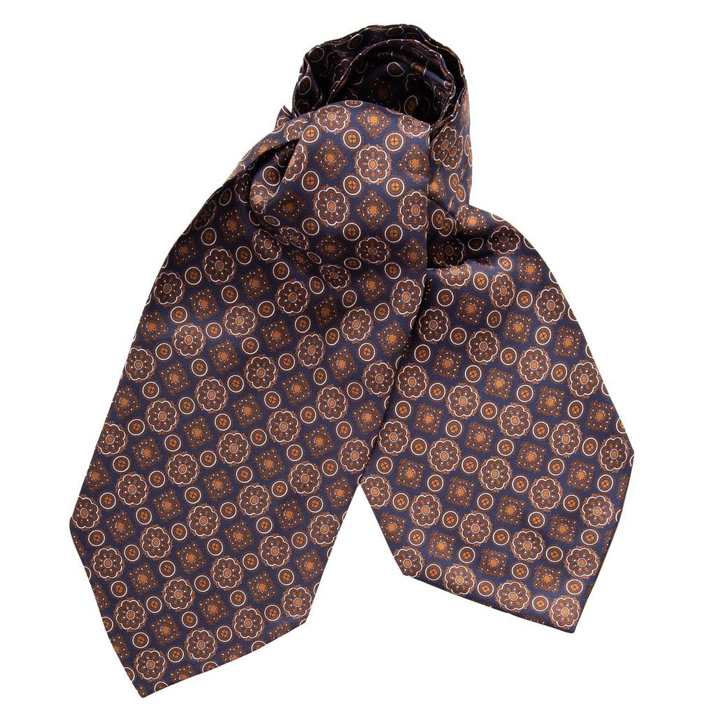 Men's Blue / Brown Orvieto - Silk Ascot Cravat Tie - Chocolate One Size Elizabetta