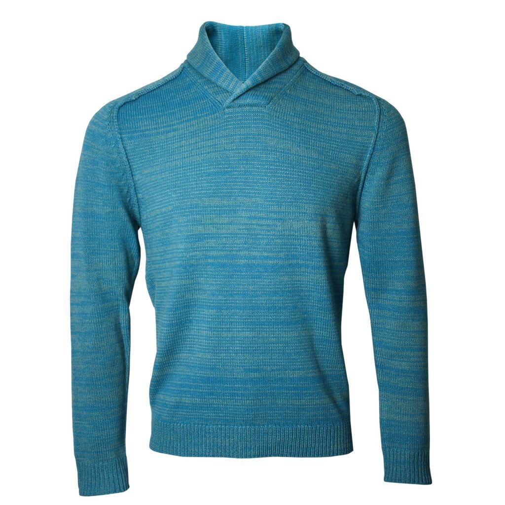 Men's Blue / Green / Grey Sweet Shawl Neck Sweater In Teal Medium Lords of Harlech