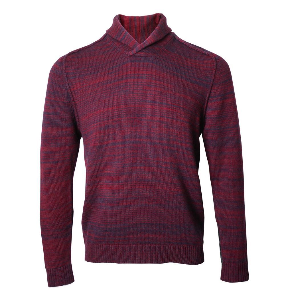 Men's Blue / Red Sweet Shawl Neck Sweater In Burgundy Medium Lords of Harlech