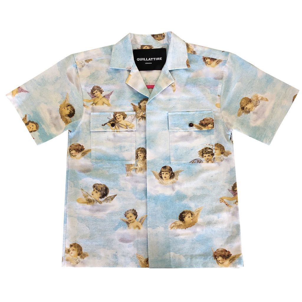Men's Blue / White Boujee Blue Sky-Cupid Printed Boxy Shirt Small Quillattire