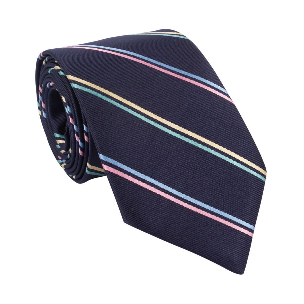 Men's Blue Asti Multicolour Stripe Classic Silk Tie In Navy LE COLONEL