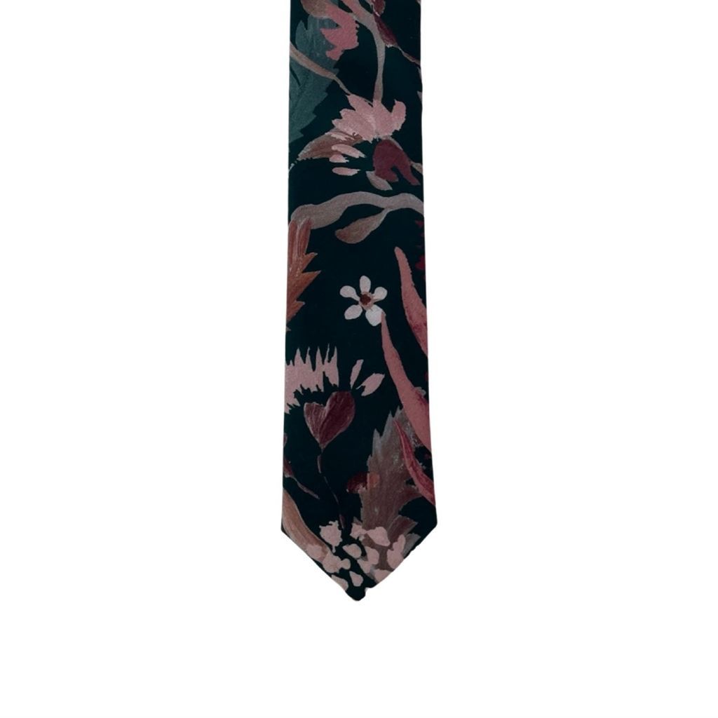 Men's Blue Cotton Tie - Teal Blooms One Size Peggy and Finn