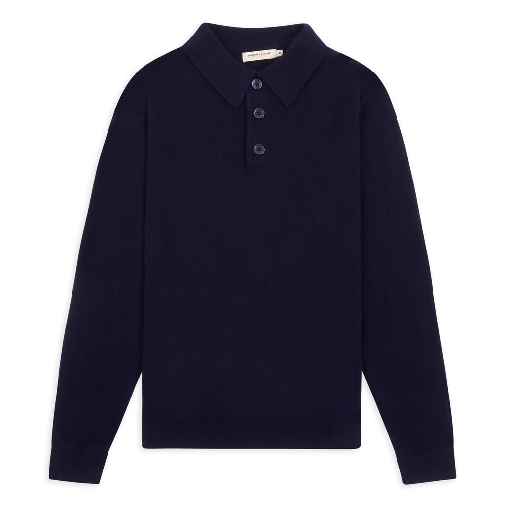 Men's Blue Knitted Polo - Navy Small Burrows & Hare