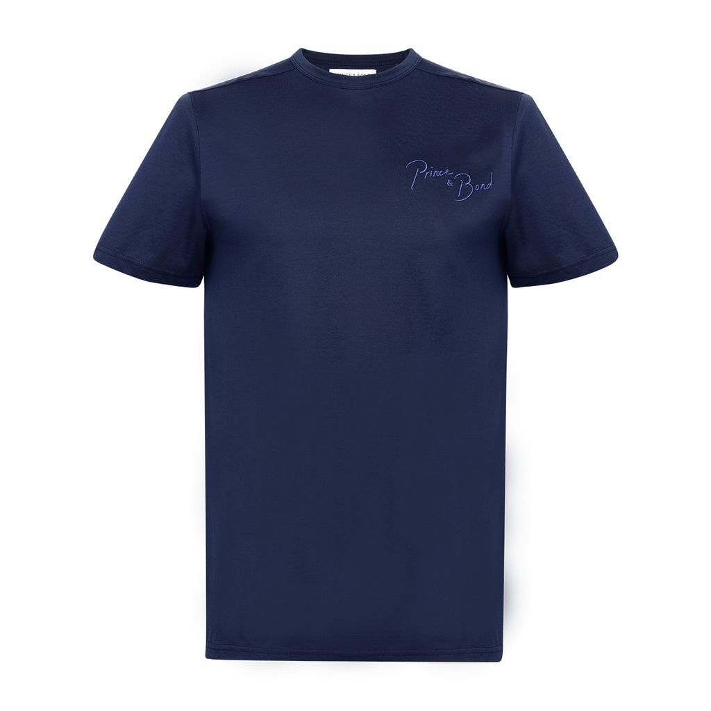 Men's Blue Logo Embroidered T-Shirt In Navy Small Prince & Bond