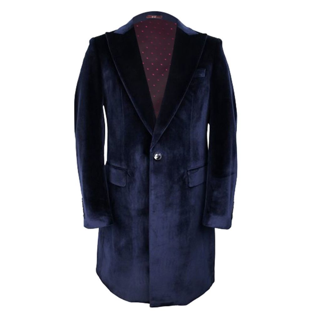 Men's Blue Maison Velvet Overcoat - Navy Large DAVID WEJ