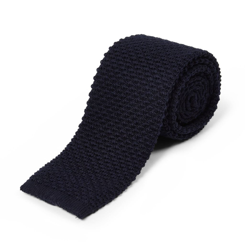 Men's Blue Wool Knitted Tie - Navy Burrows & Hare