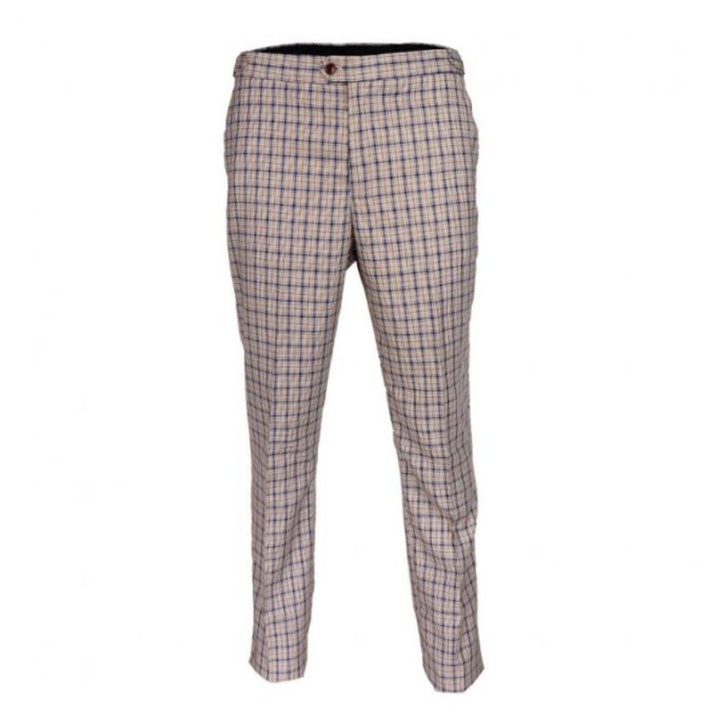 Men's Check Smart Trousers With Side Adjusters - Royal Cream 30
