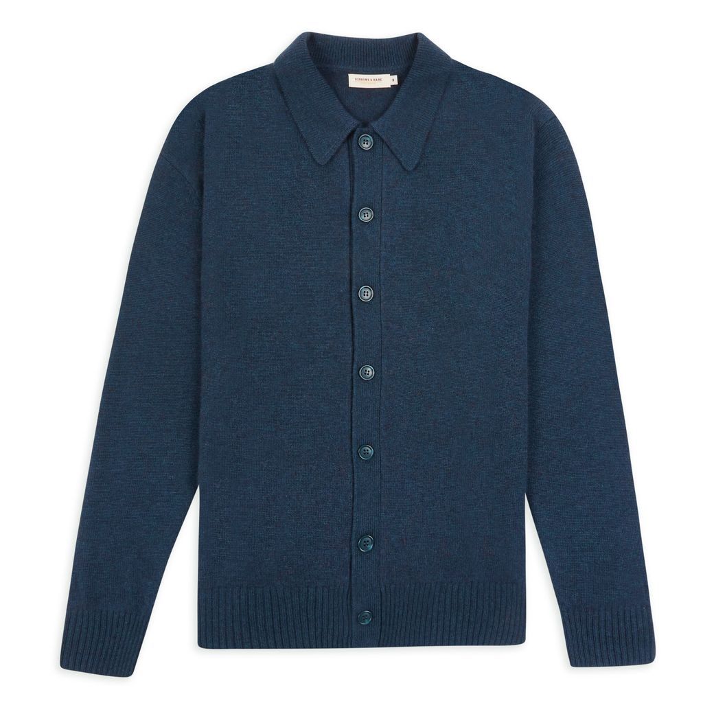 Men's Collared Knitted Cardigan - Blue Small Burrows & Hare