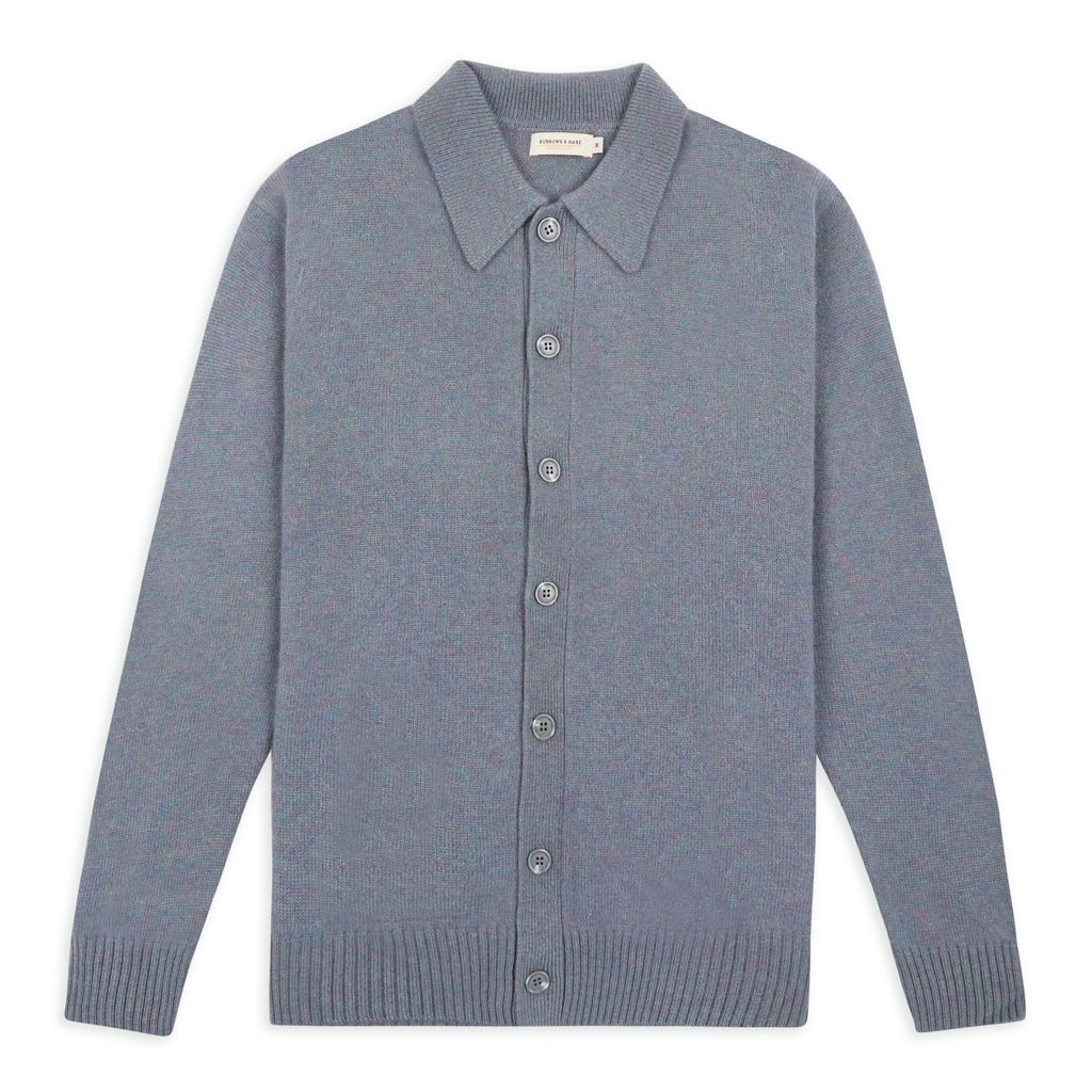 Men's Collared Knitted Cardigan - Grey Marl Small Burrows & Hare