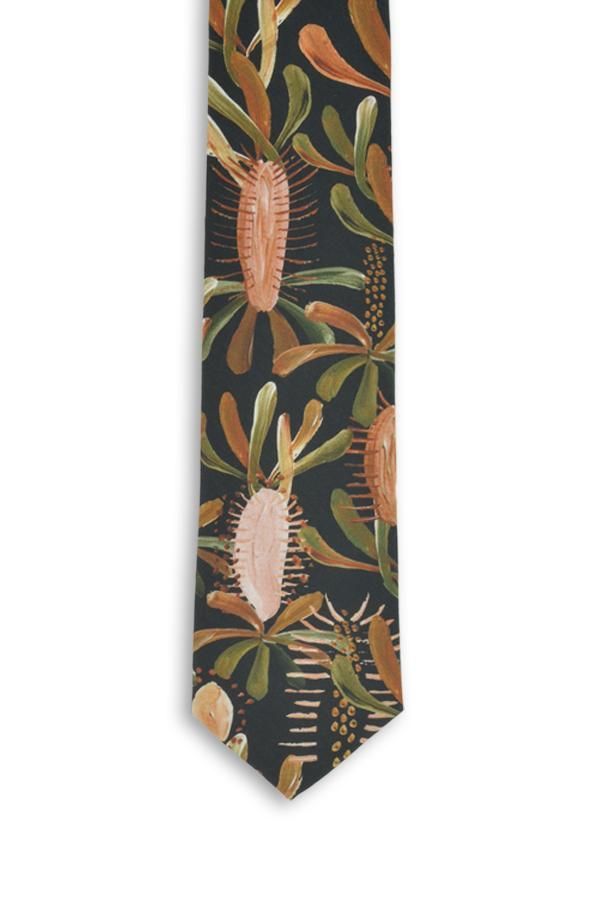 Men's Cotton Tie - Grass Tree Black One Size Peggy and Finn