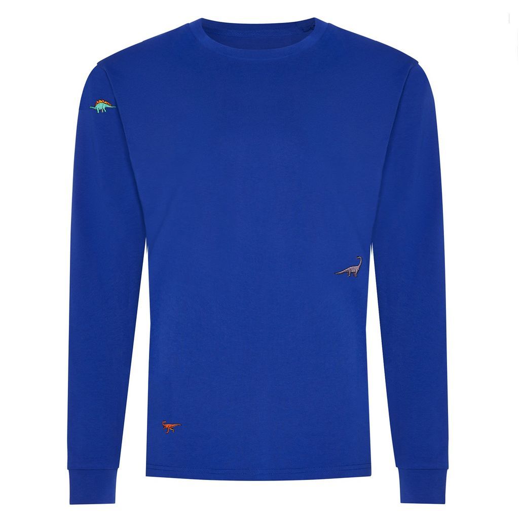 Men's Dino Embroidered Long Sleeved T-Shirt Electric Blue Small INGMARSON