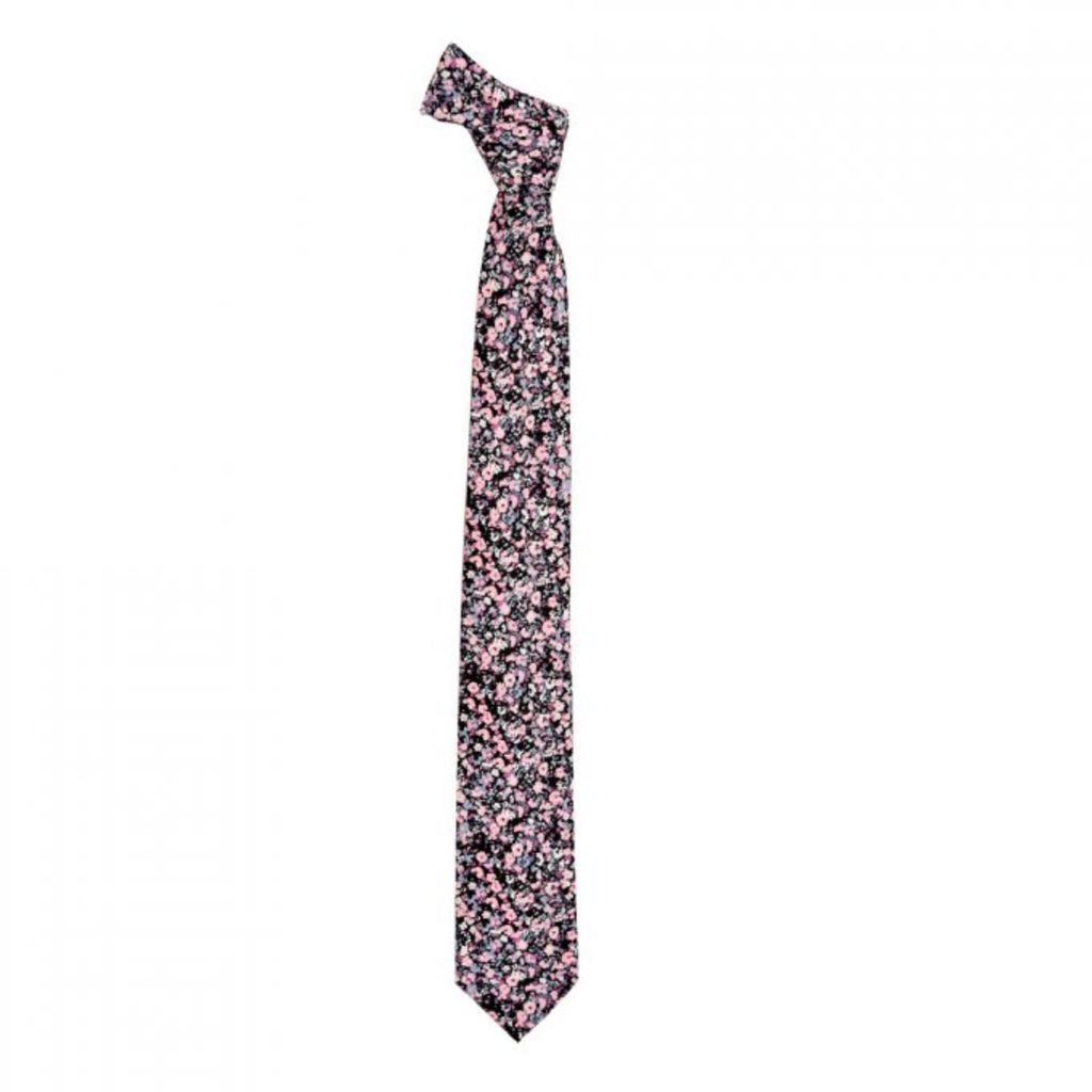 Men's Floral Printed Tie - Black Pink DAVID WEJ