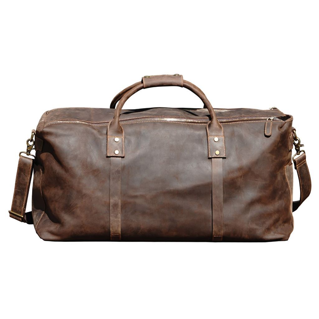 Men's Genuine Leather Holdall Luggage Bag - Worn Brown Touri