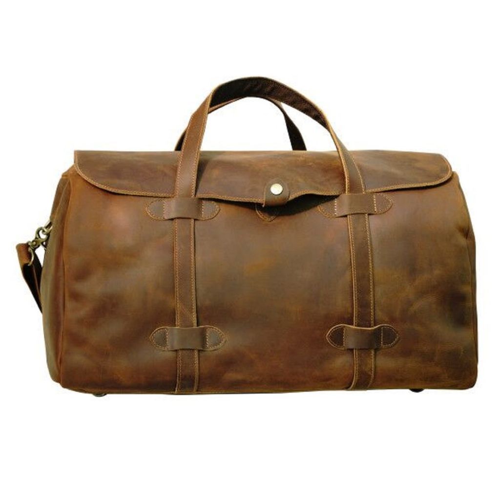 Men's Genuine Leather Holdall With Stitched Detail - Brown Touri